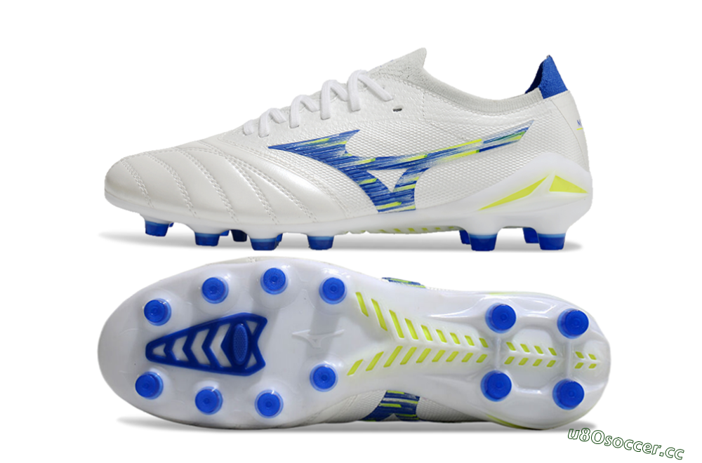 Men's Mizuno Morelia Neo 4 FG Firm Ground Low-Tops Football Boots - White/Blue/Yellow 1