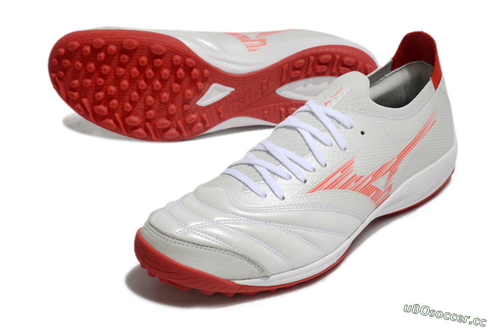 Men's Mizuno Morelia Neo Sala M8 TF Artificial Turf Low-Tops Football Shoes - Beige/Red/White 3