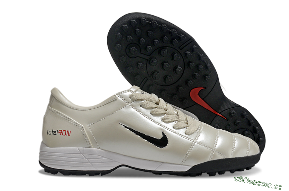 Men's Nike Total 90 II TF Artificial Turf Low-Tops Football Shoes - Beige/Black/Red 2