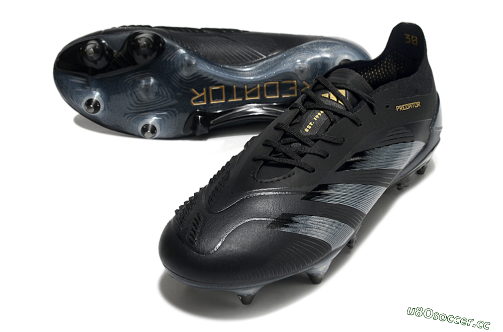 Men's Adidas Predator 24 Elite SG Soft Ground Low-Tops Football Boots - Black/Silver/Gold 0
