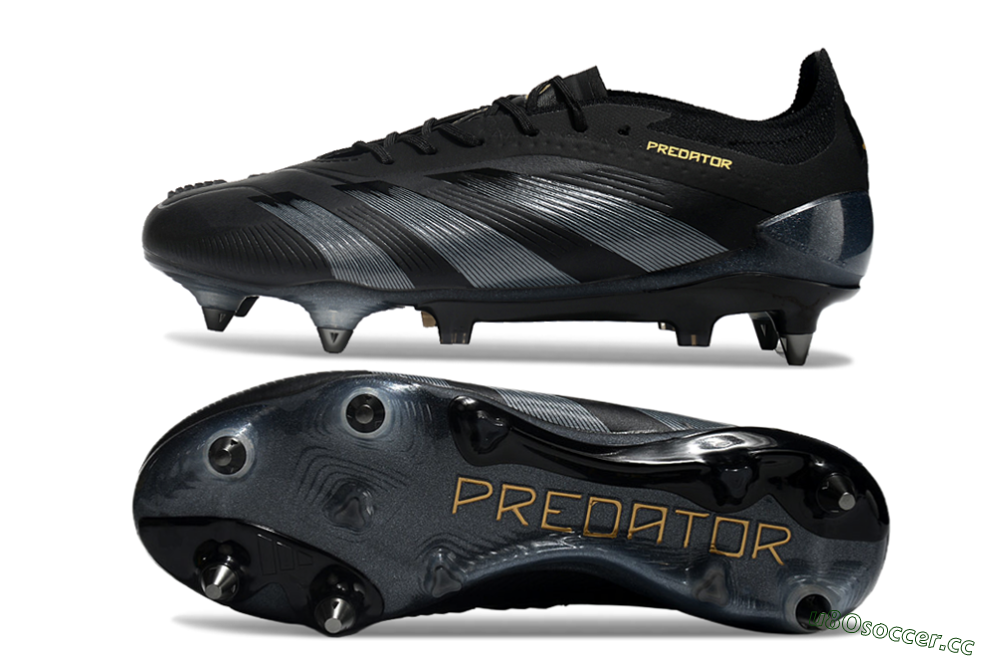 Men's Adidas Predator 24 Elite SG Soft Ground Low-Tops Football Boots - Black/Silver/Gold 4