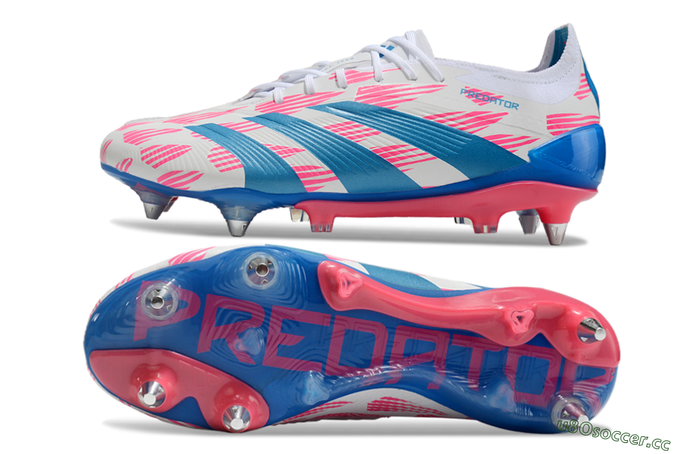 Men's Adidas Predator 24 Elite SG Soft Ground Low-Tops Football Boots - White/Pink/Blue 1