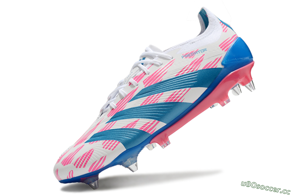 Men's Adidas Predator 24 Elite SG Soft Ground Low-Tops Football Boots - White/Pink/Blue 4