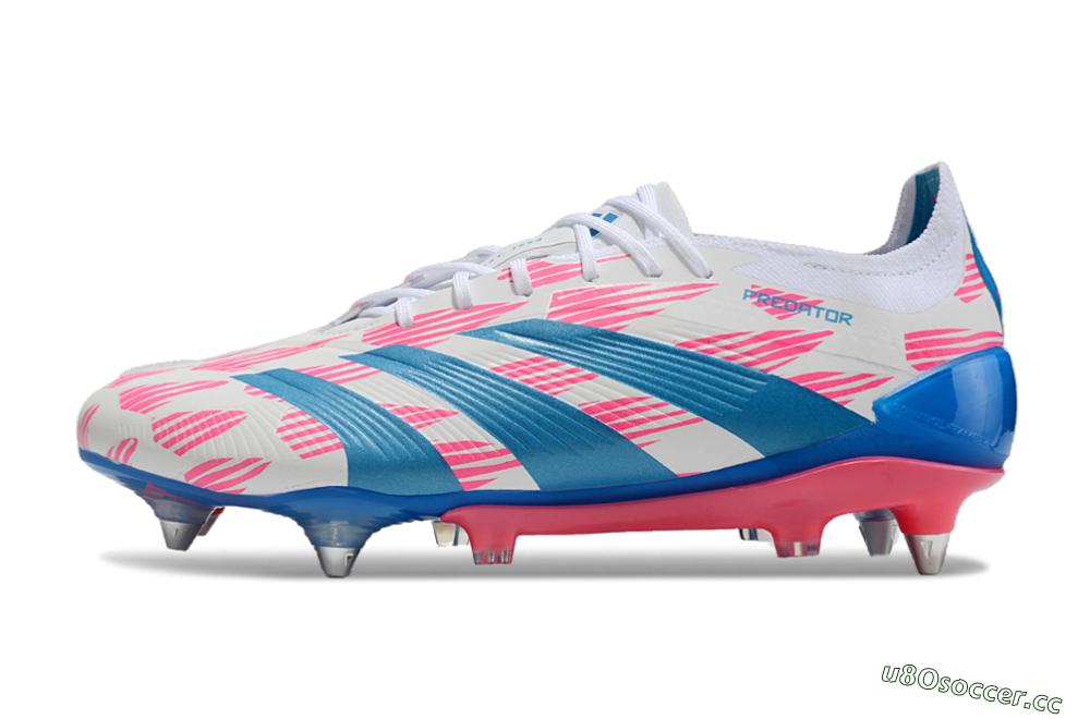 Men's Adidas Predator 24 Elite SG Soft Ground Low-Tops Football Boots - White/Pink/Blue 2