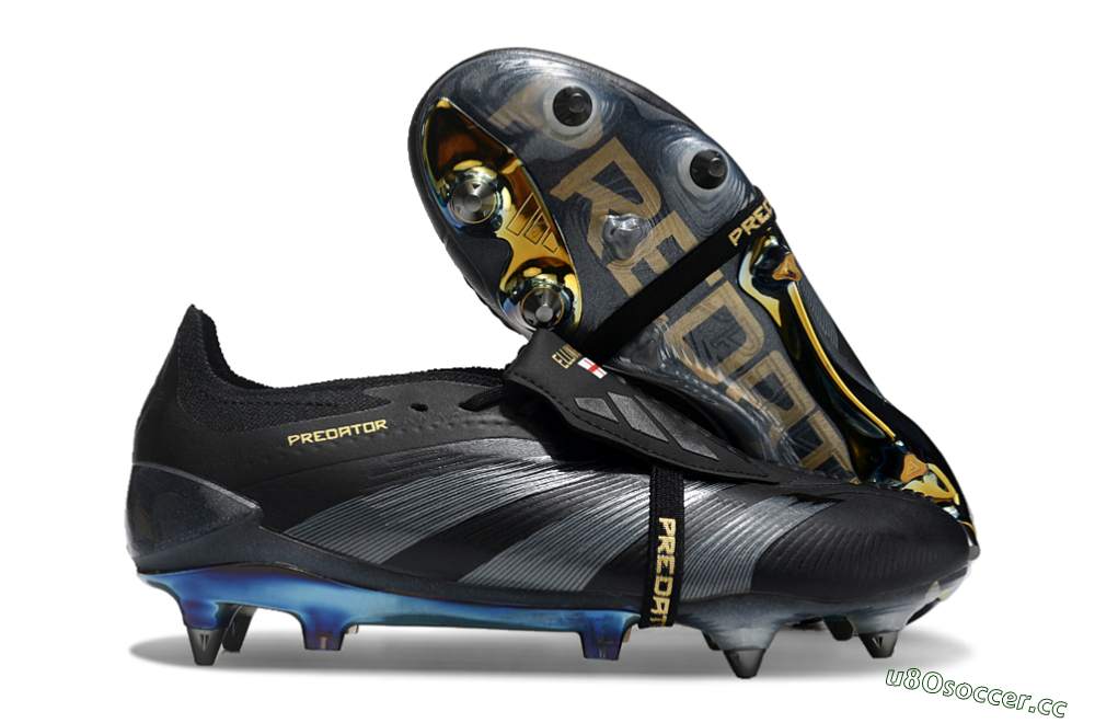 Men's Adidas Predator Elite Foldover Tongue SG Soft Ground Low-Tops Football Boots - Black/Silver/Gold 2