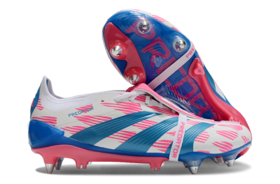 Men's Adidas Predator Elite Foldover Tongue SG Soft Ground Low-Tops Football Boots - White/Pink/Blue