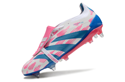 Men's Adidas Predator Elite Foldover Tongue SG Soft Ground Low-Tops Football Boots - White/Pink/Blue