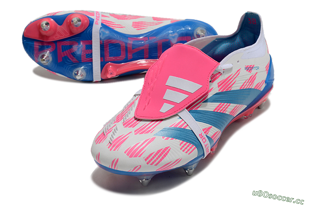 Men's Adidas Predator Elite Foldover Tongue SG Soft Ground Low-Tops Football Boots - White/Pink/Blue 4
