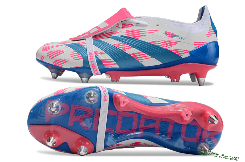 Men's Adidas Predator Elite Foldover Tongue SG Soft Ground Low-Tops Football Boots - White/Pink/Blue 1