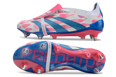 Men's Adidas Predator Elite Foldover Tongue SG Soft Ground Low-Tops Football Boots - White/Pink/Blue