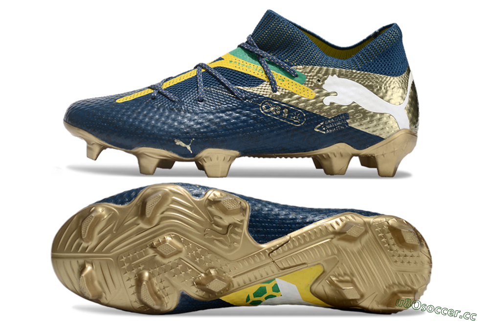 Men's Puma x Neymar Future 7 Ultimate bna FG Firm Ground Low-Tops Football Boots - Blue/Yellow/Green 1