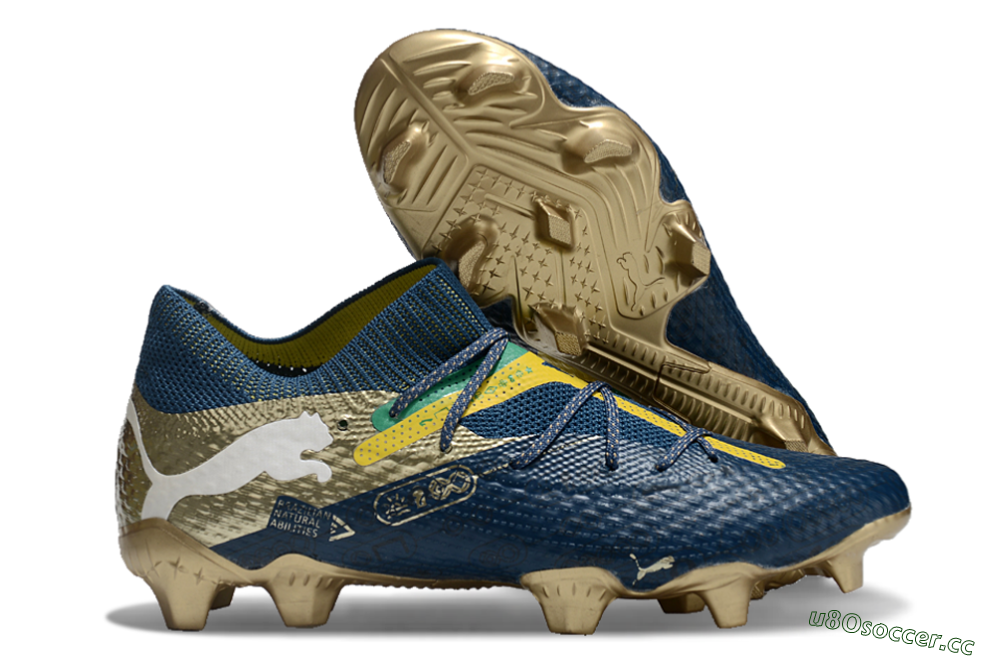 Men's Puma x Neymar Future 7 Ultimate bna FG Firm Ground Low-Tops Football Boots - Blue/Yellow/Green 2