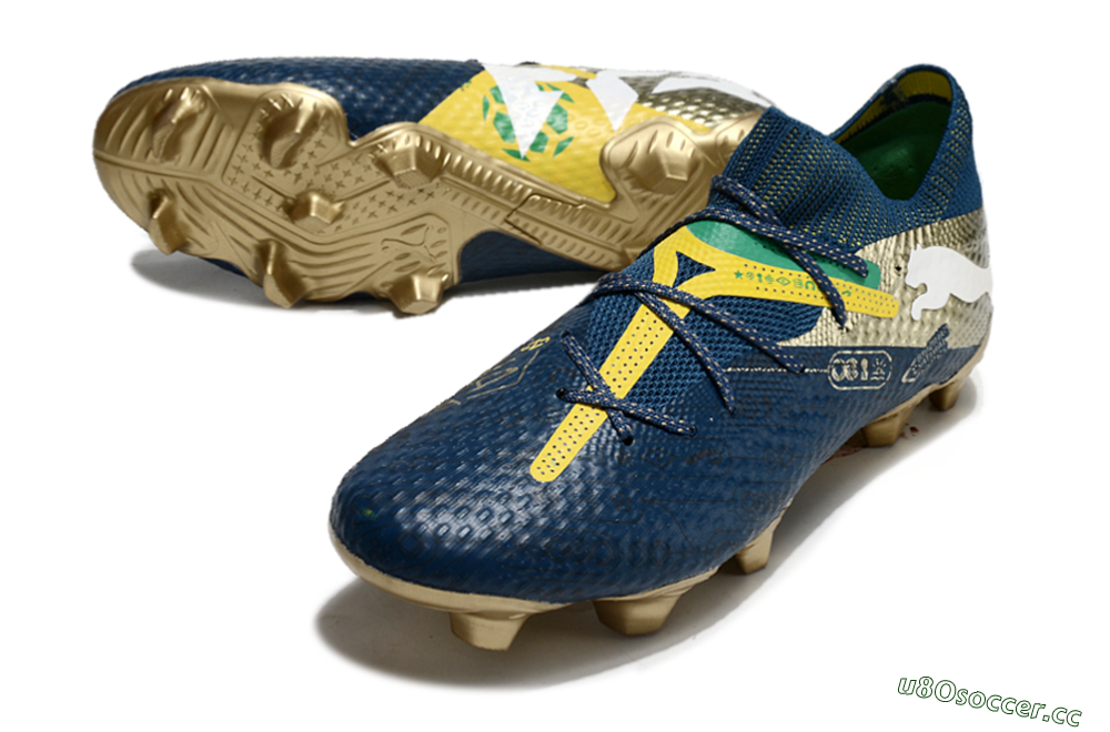 Men's Puma x Neymar Future 7 Ultimate bna FG Firm Ground Low-Tops Football Boots - Blue/Yellow/Green 3