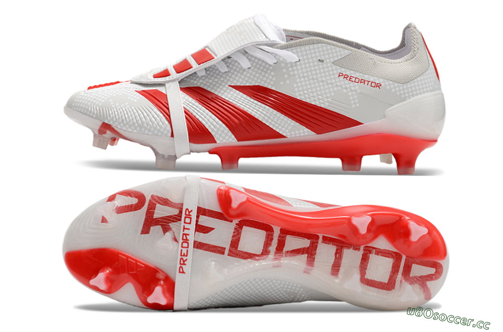 Men's Adidas Predator Elite Foldover Tongue FG Firm Ground Low-Tops Football Boots - Beige/Red/White 1