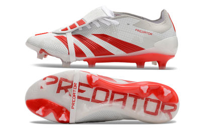 Men's Adidas Predator Elite Foldover Tongue FG Firm Ground Low-Tops Football Boots - Beige/Red/White
