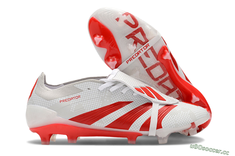 Men's Adidas Predator Elite Foldover Tongue FG Firm Ground Low-Tops Football Boots - Beige/Red/White 2