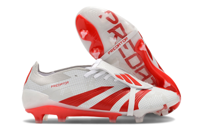 Men's Adidas Predator Elite Foldover Tongue FG Firm Ground Low-Tops Football Boots - Beige/Red/White