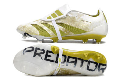 Men's Adidas Predator Elite Foldover Tongue FG Firm Ground Low-Tops Football Boots - White/Yellow/Green