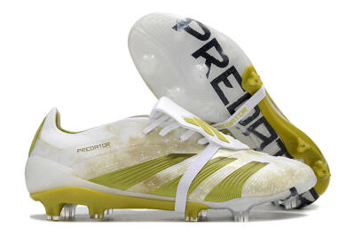 Men's Adidas Predator Elite Foldover Tongue FG Firm Ground Low-Tops Football Boots - White/Yellow/Green