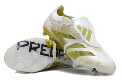Men's Adidas Predator Elite Foldover Tongue FG Firm Ground Low-Tops Football Boots - White/Yellow/Green