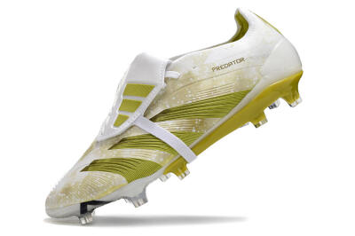 Men's Adidas Predator Elite Foldover Tongue FG Firm Ground Low-Tops Football Boots - White/Yellow/Green