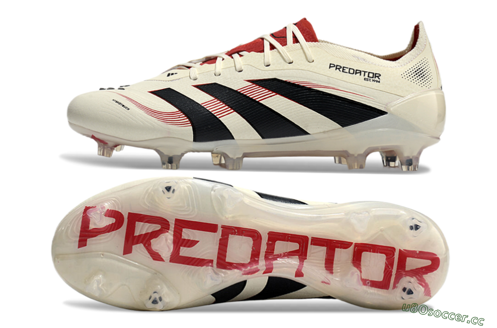 Unisex Adidas Predator Elite 2025 Goal Hunter FG Firm Ground Low-Tops Football Boots - Beige/Black/Red 1