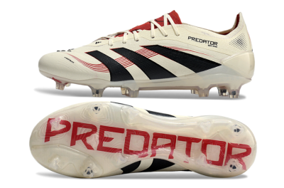 Unisex Adidas Predator Elite 2025 Goal Hunter FG Firm Ground Low-Tops Football Boots - Beige/Black/Red