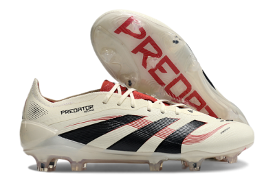 Unisex Adidas Predator Elite 2025 Goal Hunter FG Firm Ground Low-Tops Football Boots - Beige/Black/Red