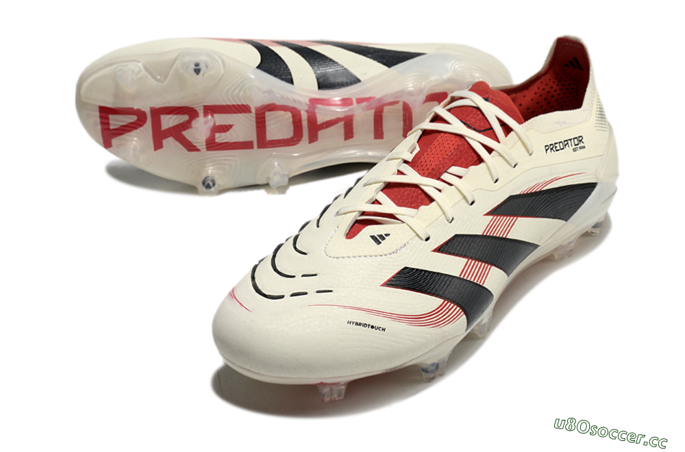 Unisex Adidas Predator Elite 2025 Goal Hunter FG Firm Ground Low-Tops Football Boots - Beige/Black/Red 3