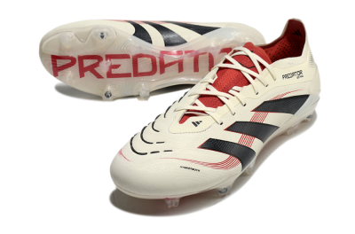 Unisex Adidas Predator Elite 2025 Goal Hunter FG Firm Ground Low-Tops Football Boots - Beige/Black/Red