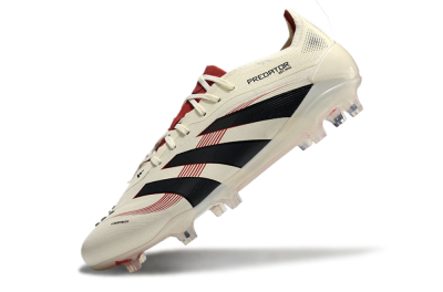 Unisex Adidas Predator Elite 2025 Goal Hunter FG Firm Ground Low-Tops Football Boots - Beige/Black/Red