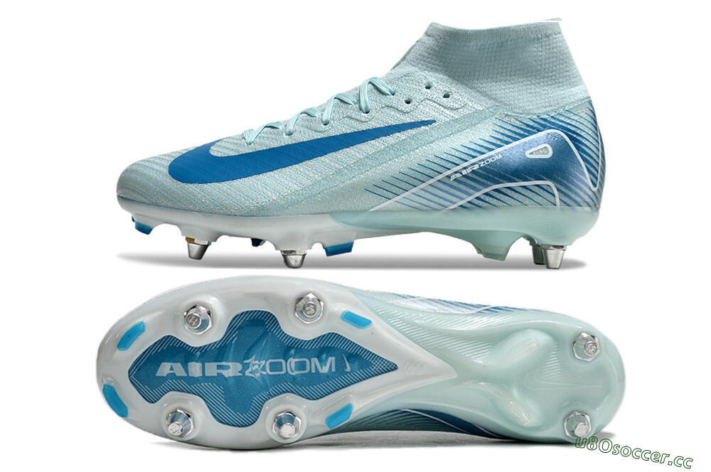 Men's Nike Air Zoom Mercurial Superfly 10 Elite SG Soft Ground High-Tops Football Boots - Jade/Blue/White 7