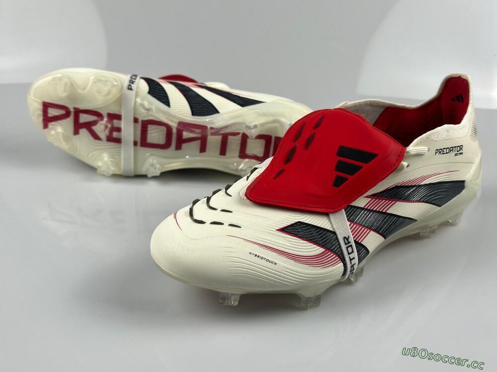 Men's Adidas Predator Elite Foldover Tongue FG Firm Ground Low-Tops Football Boots - Beige/Black/Red