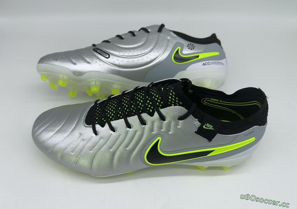 Men's Nike Tiempo Legend 10 Elite AG Artificial Grass Low-Tops Football Boots - Silver/Black/Yellow