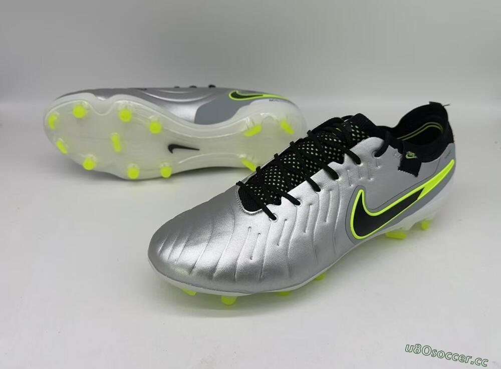 Men's Nike Tiempo Legend 10 Elite AG Artificial Grass Low-Tops Football Boots - Silver/Black/Yellow
