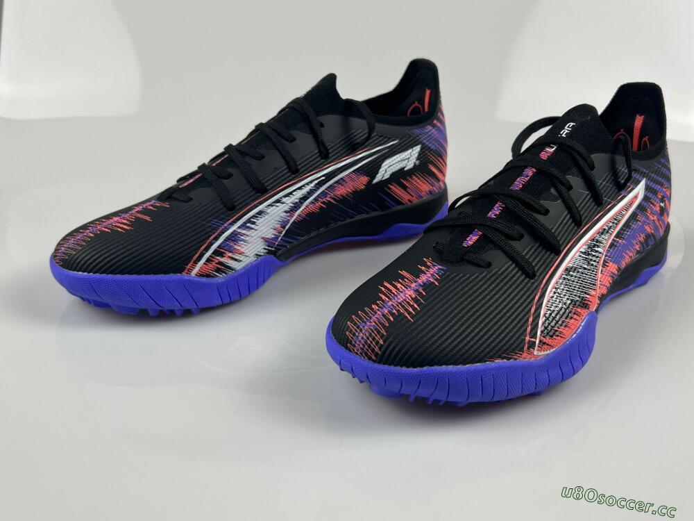 Men's Puma Ultra Ultimate TF Artificial Turf Low-Tops Football Shoes - Black/White/Purple/Pink