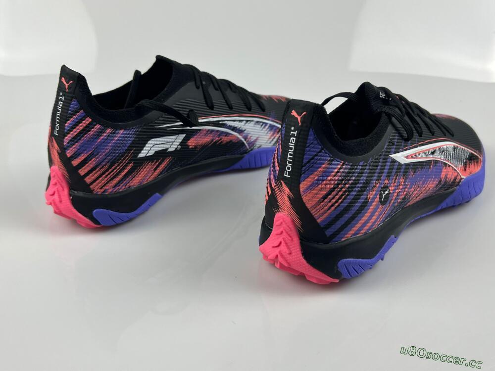 Men's Puma Ultra Ultimate TF Artificial Turf Low-Tops Football Shoes - Black/White/Purple/Pink
