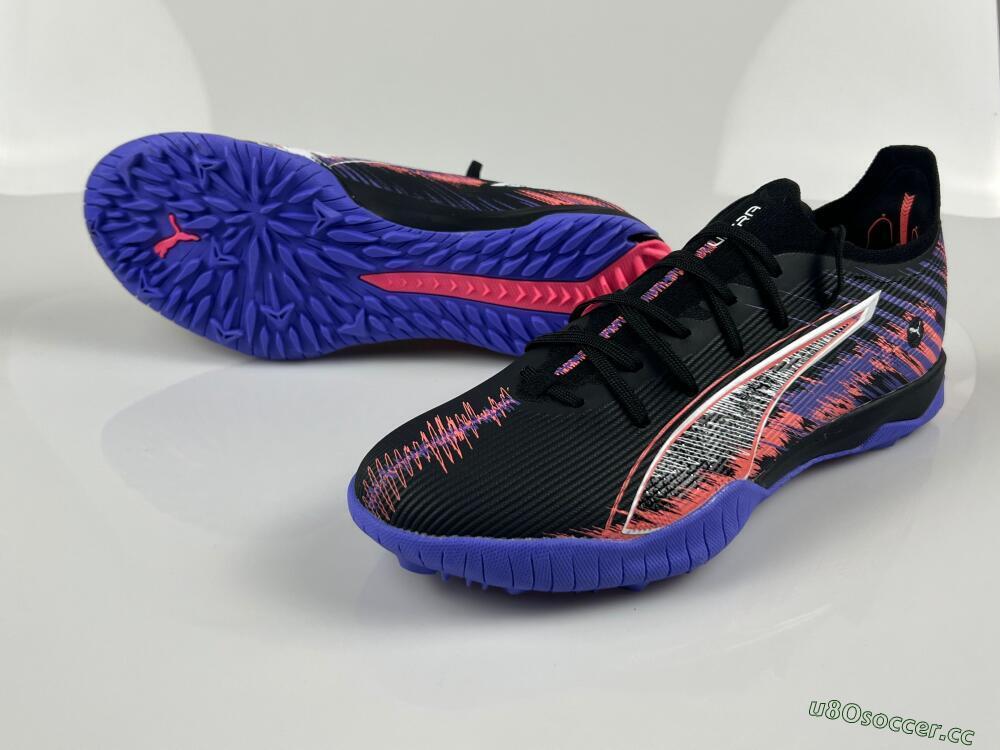 Men's Puma Ultra Ultimate TF Artificial Turf Low-Tops Football Shoes - Black/White/Purple/Pink