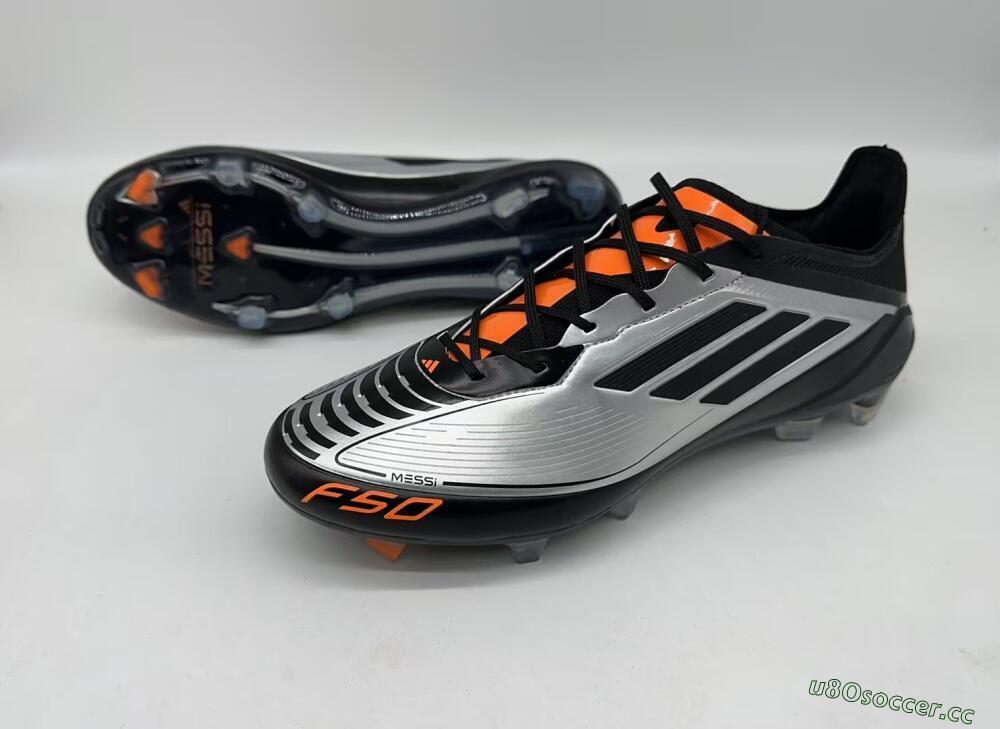 Men's Adidas F50 Elite Messi FG Firm Ground Low-Tops Football Boots - Silver/Black/Orange