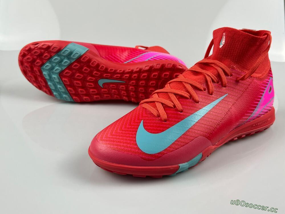 Unisex Nike Air Zoom Mercurial Superfly 10 Elite TF Artificial Turf High-Tops Football Shoes - Red/Jade/White