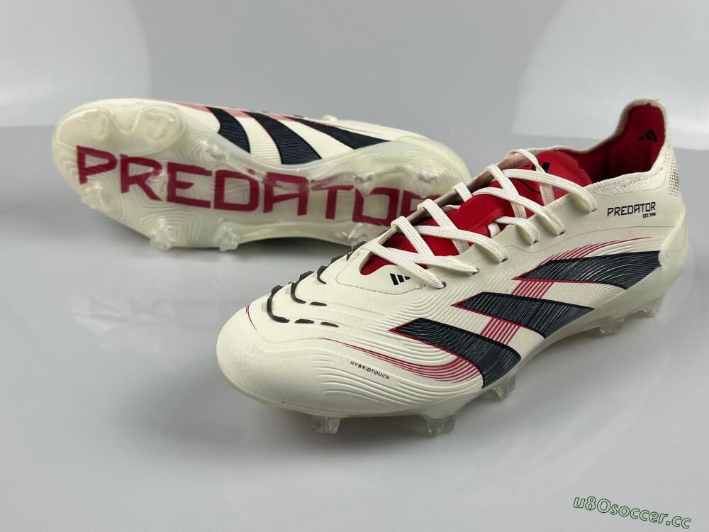 Unisex Adidas Predator Elite 2025 Goal Hunter FG Firm Ground Low-Tops Football Boots - Beige/Black/Red