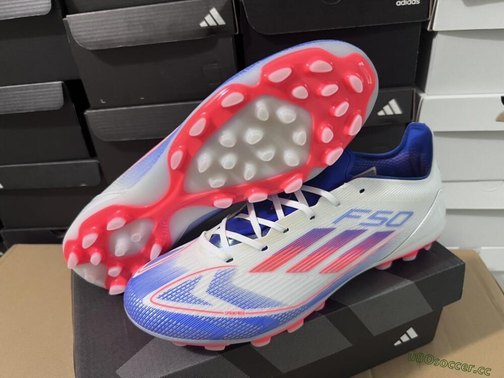 Unisex Adidas F50 Elite MG Multi Ground Low-Tops Football Boots - White/Blue/Red