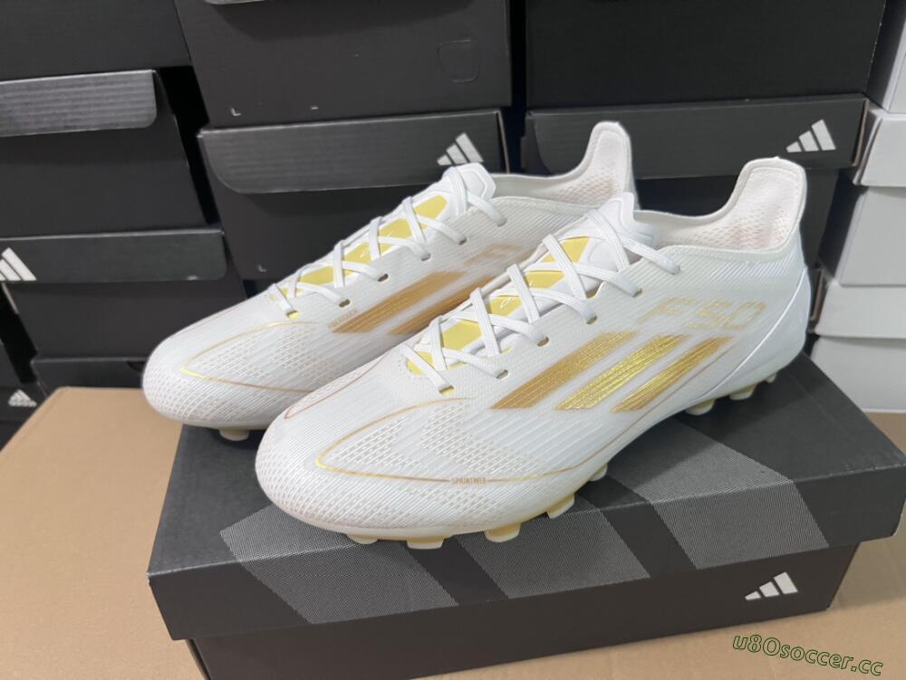 Unisex Adidas F50 Elite MG Multi Ground Low-Tops Football Boots - White/Gold