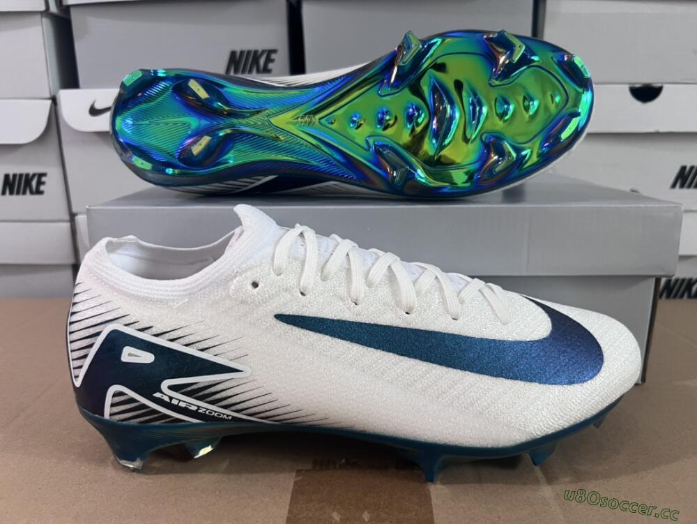 Unisex Nike Air Zoom Mercurial Vapor 16 Elite FG Firm Ground Low-Tops Football Boots - White/Blue/Gold