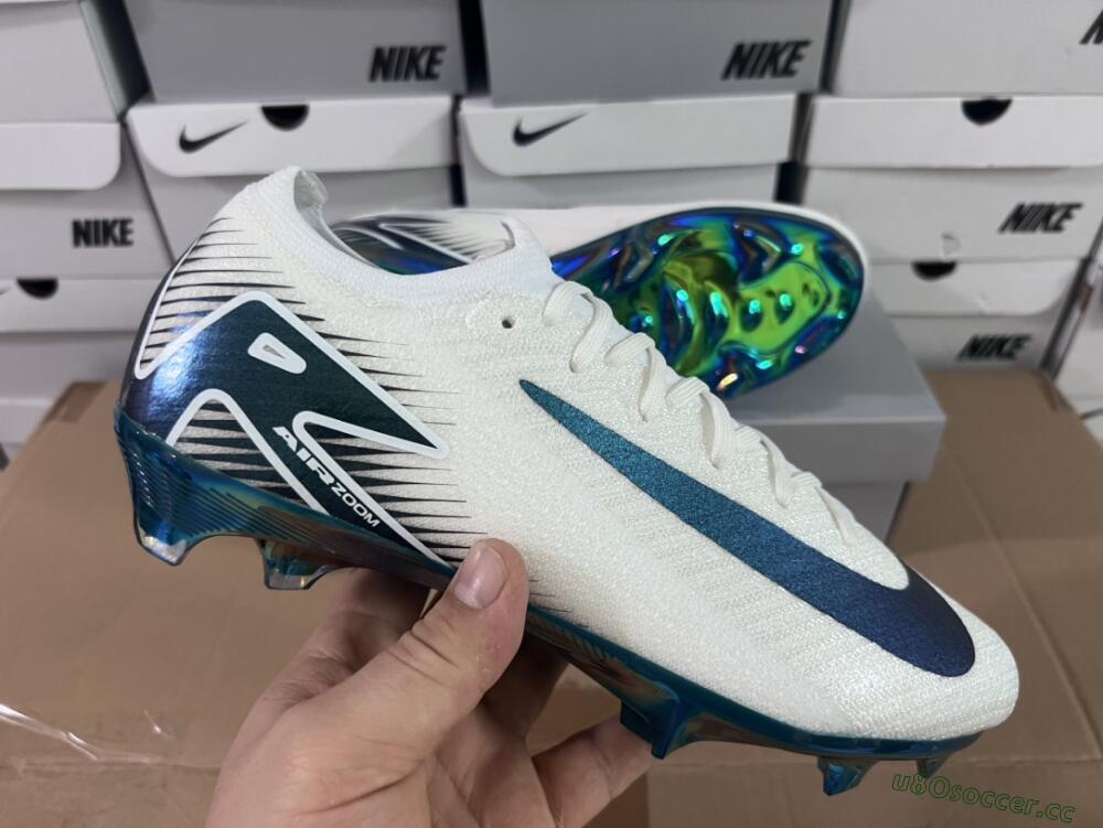 Unisex Nike Air Zoom Mercurial Vapor 16 Elite FG Firm Ground Low-Tops Football Boots - White/Blue/Gold
