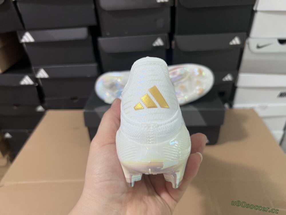 Men's Adidas F50+ Lightstrike Pro Laceless FG Firm Ground Low-Tops Football Boots - Cloud White/Gold Metallic/Cloud White