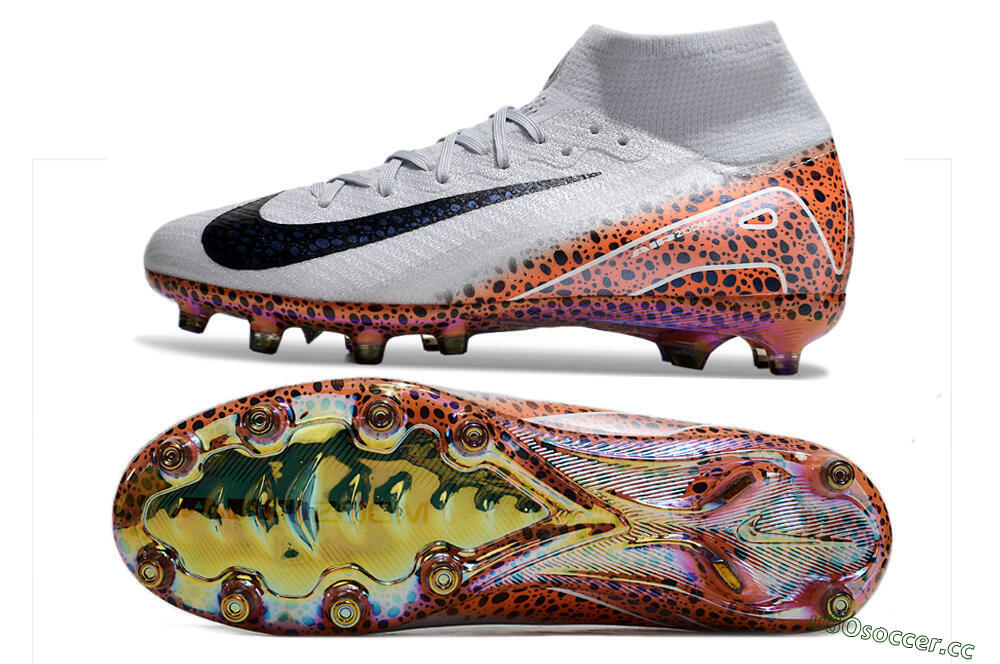 Unisex Nike Air Zoom Mercurial Superfly 10 Elite AG Artificial Grass High-Tops Football Boots - Grey/White/Leopard 1