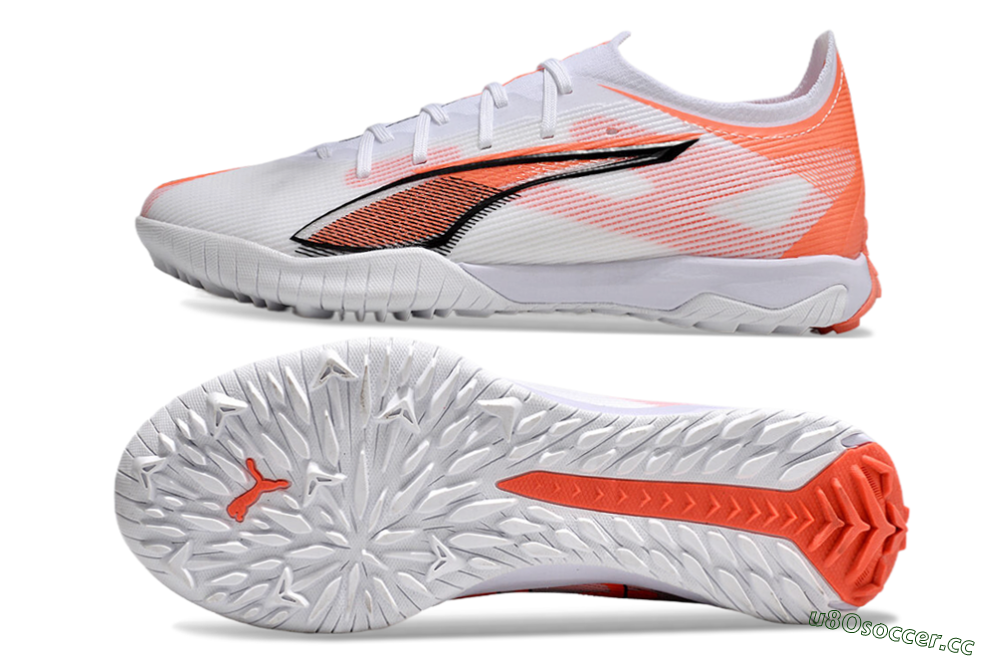 Men's Puma Ultra Ultimate TF Artificial Turf Low-Tops Football Shoes - White/Red/Black 1