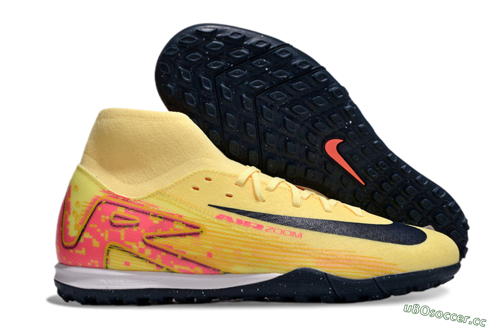 Men's Nike Air Zoom Mercurial Superfly 10 Elite TF Artificial Turf High-Tops Football Shoes - Yellow/Black/Red 2