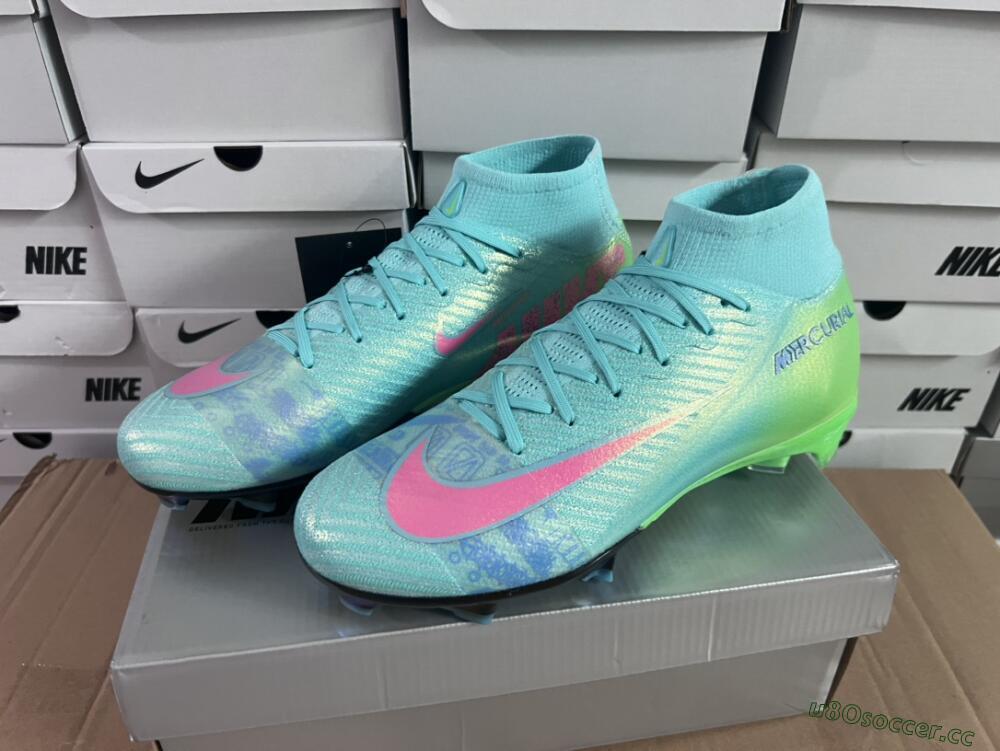 Men's Nike Air Zoom Mercurial Superfly 10 Elite FG Firm Ground High-Tops Football Boots - Jade/Pink/Yellow